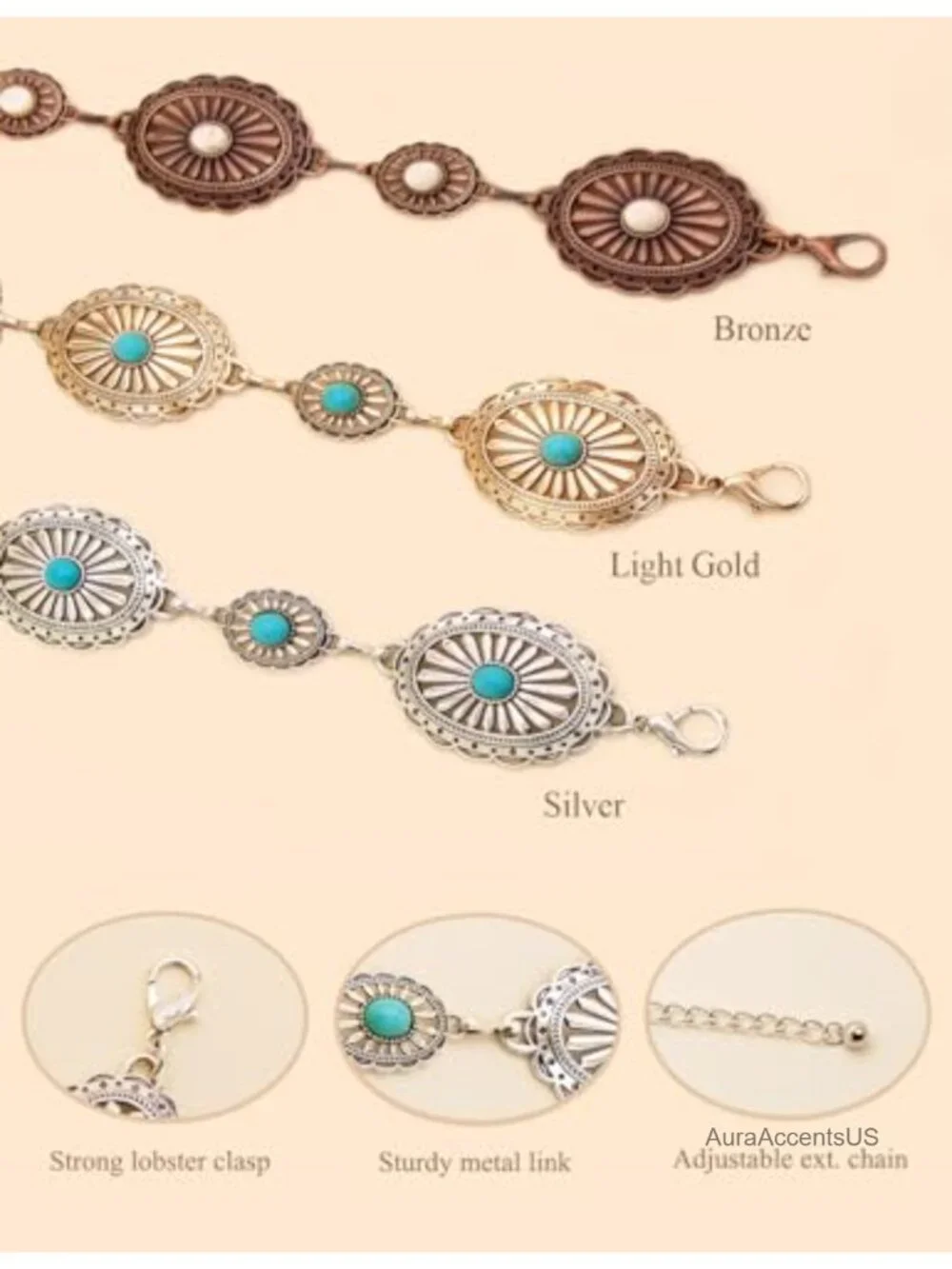 Western Metal Concho Belt for Women Cowgirl Chain Belts for Jeans Country